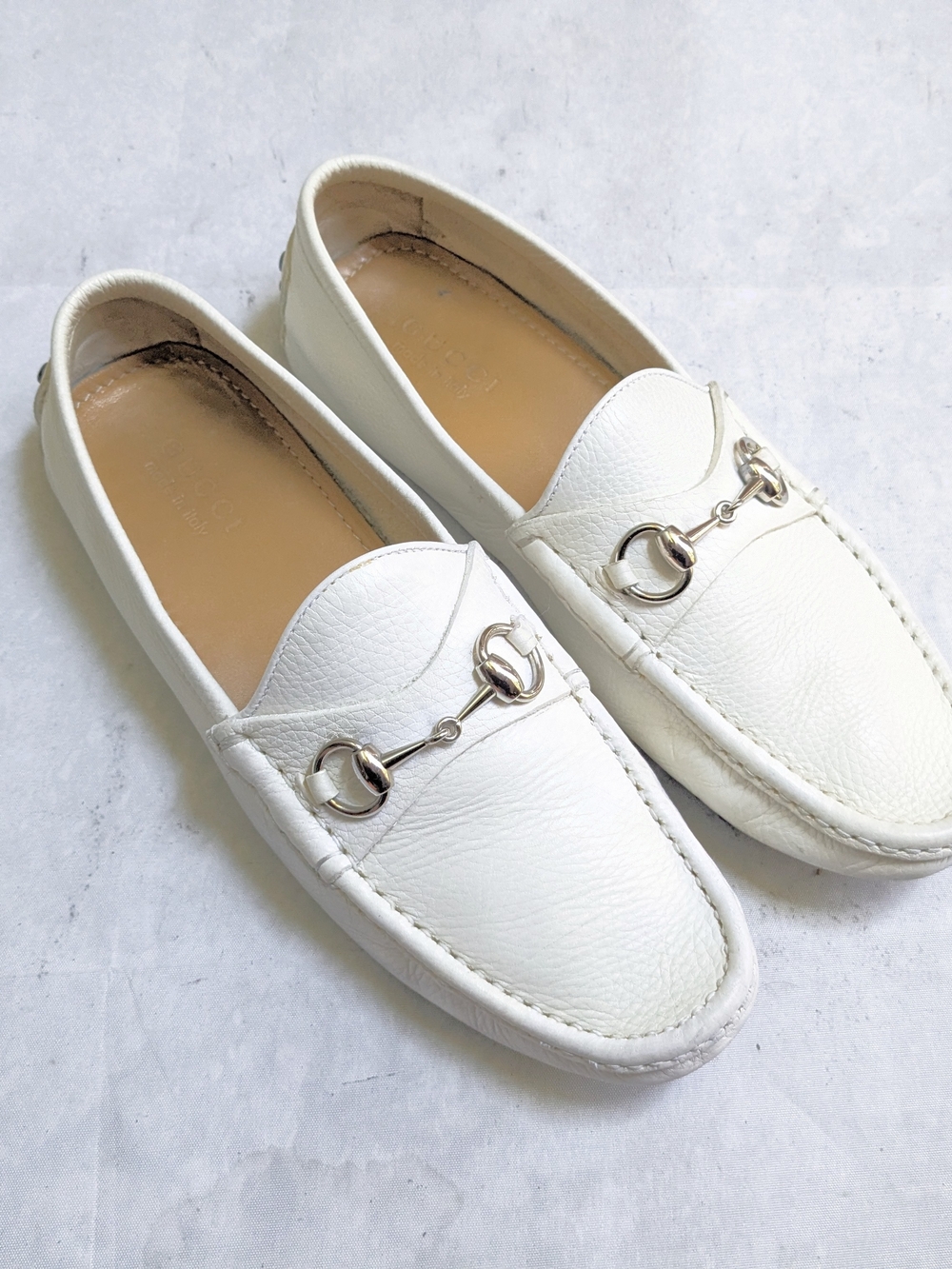 Gucci Horsebit Driving Loafers White Leather Men US 9
